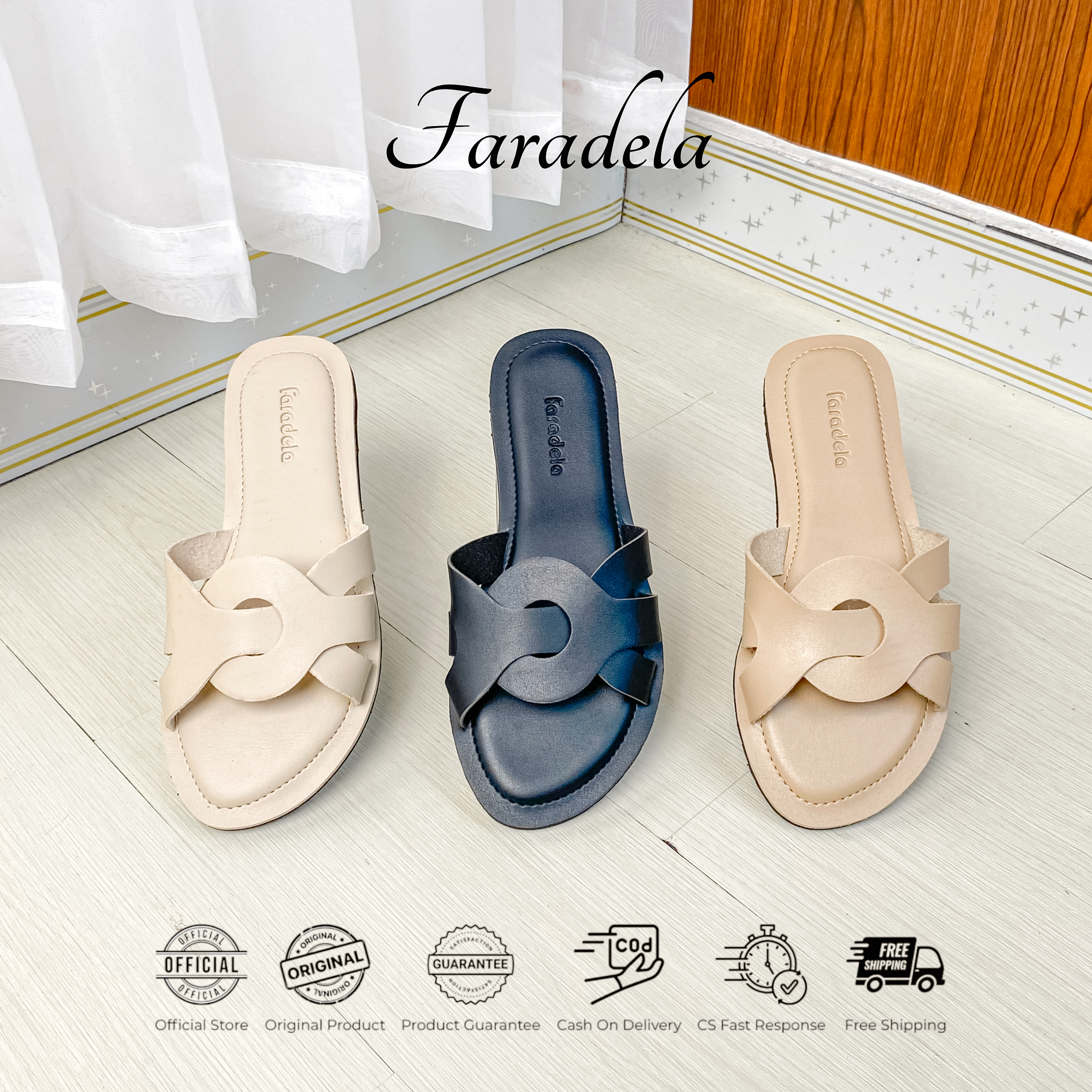 Gaia Sandal Teplek Wanita Elegan Cross Strap Flat F09-02.1